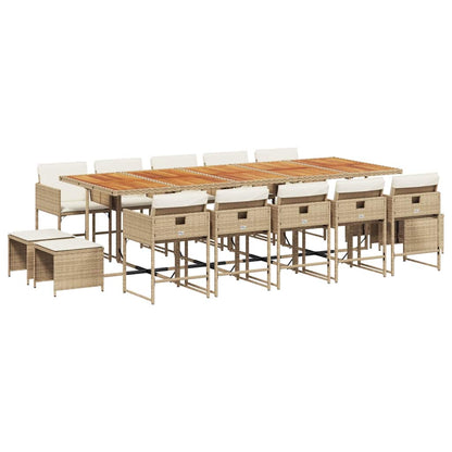 Set da Pranzo da Giardino 15 pz con Cuscini Beige in Polyrattan | homemem39