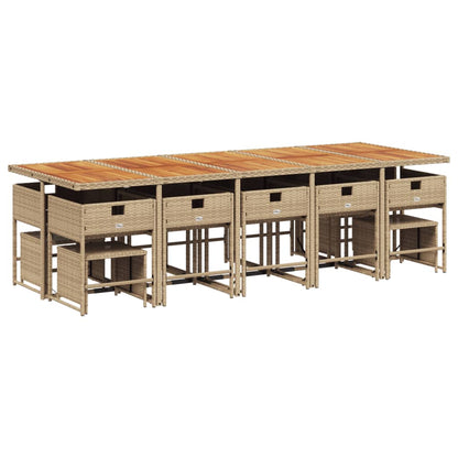 Set da Pranzo da Giardino 15 pz con Cuscini Beige in Polyrattan - homemem39