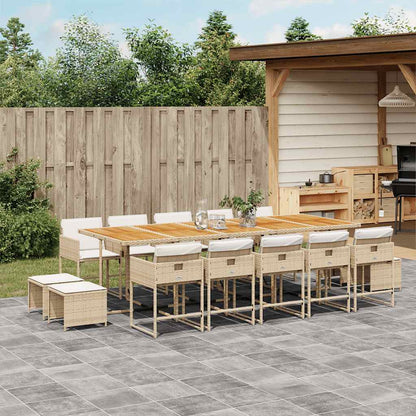 Set da Pranzo da Giardino 15 pz con Cuscini Beige in Polyrattan | homemem39