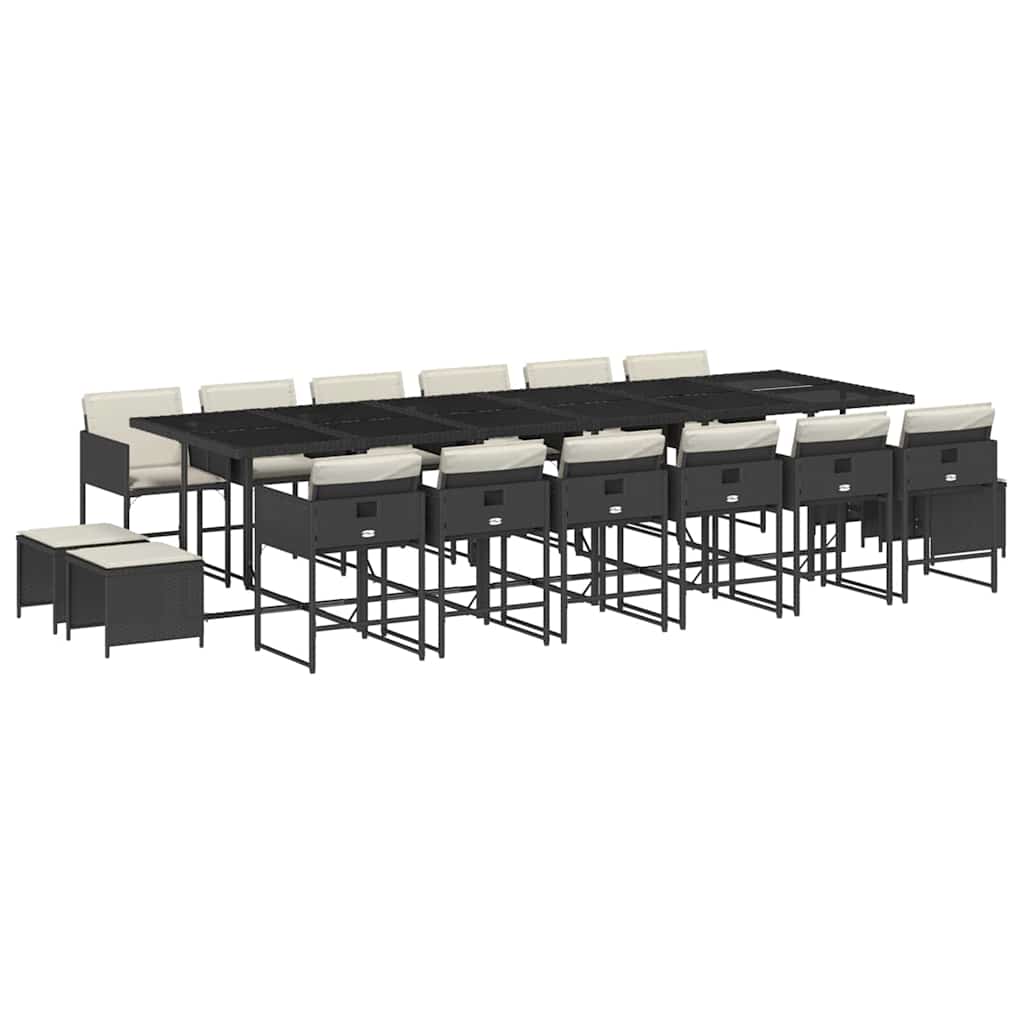 Set da Pranzo da Giardino 17 pz con Cuscini Nero in Polyrattan | homemem39
