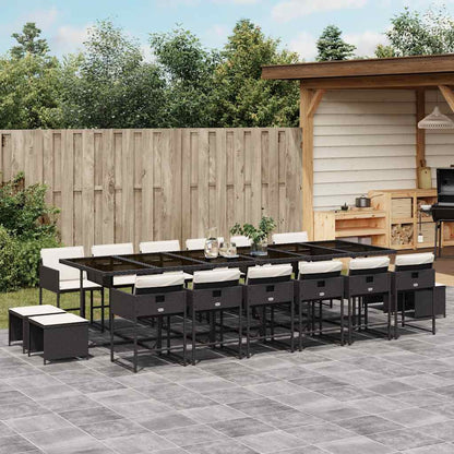 Set da Pranzo da Giardino 17 pz con Cuscini Nero in Polyrattan | homemem39