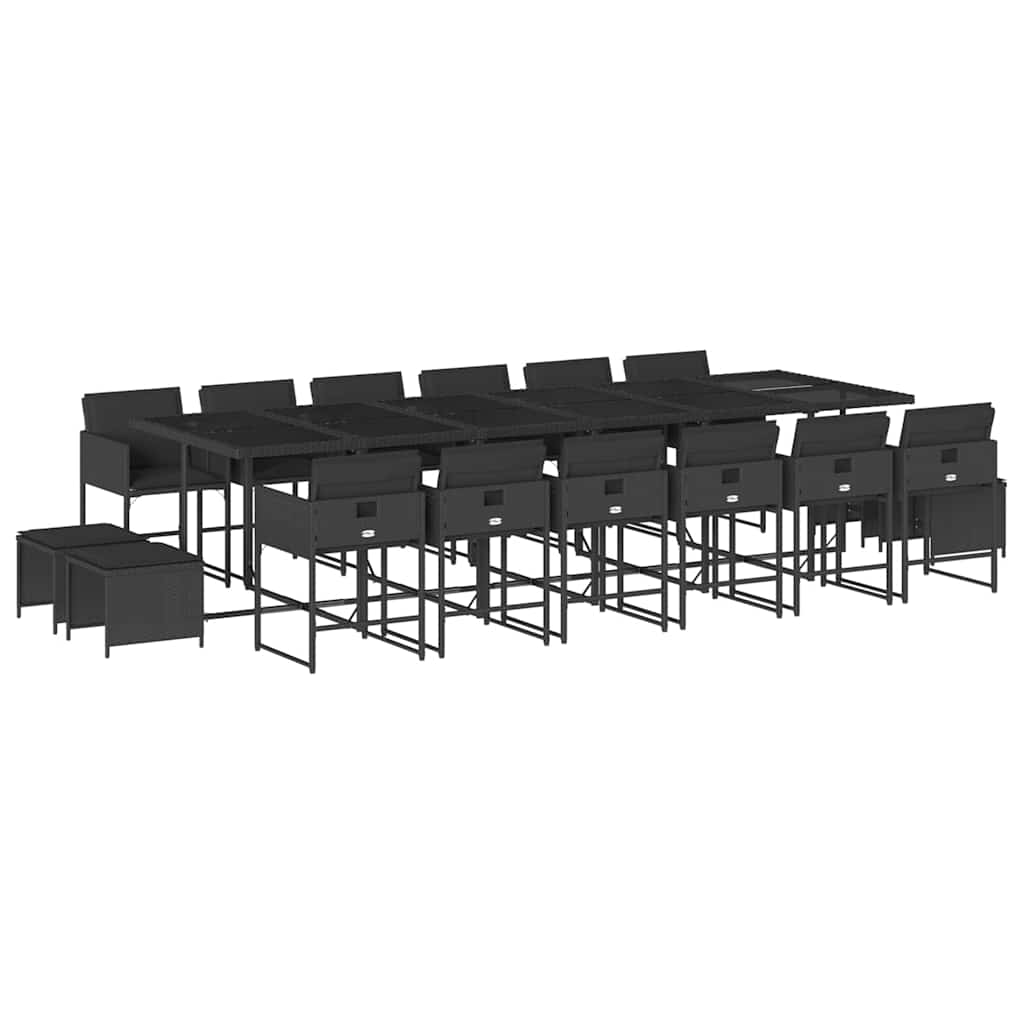 Set da Pranzo da Giardino 17 pz con Cuscini Nero in Polyrattan | homemem39