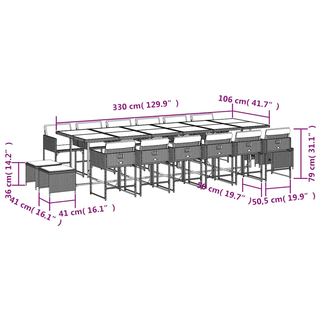 Set da Pranzo da Giardino 17 pz con Cuscini Nero in Polyrattan | homemem39