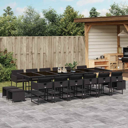 Set da Pranzo da Giardino 17 pz con Cuscini Nero in Polyrattan | homemem39