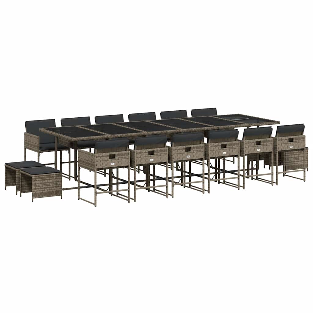 Set da Pranzo da Giardino 17pz con Cuscini Grigio in Polyrattan | homemem39