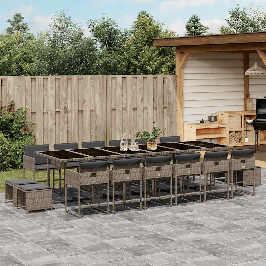 Set da Pranzo da Giardino 17pz con Cuscini Grigio in Polyrattan | homemem39