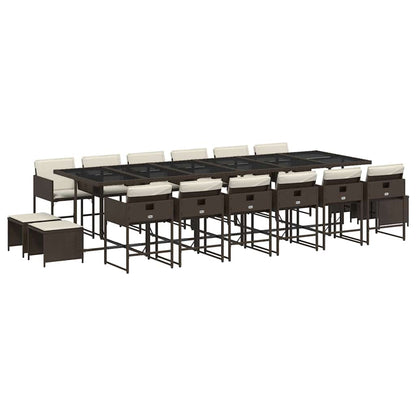 Set da Pranzo da Giardino 17 pz con Cuscini Marrone Polyrattan | homemem39