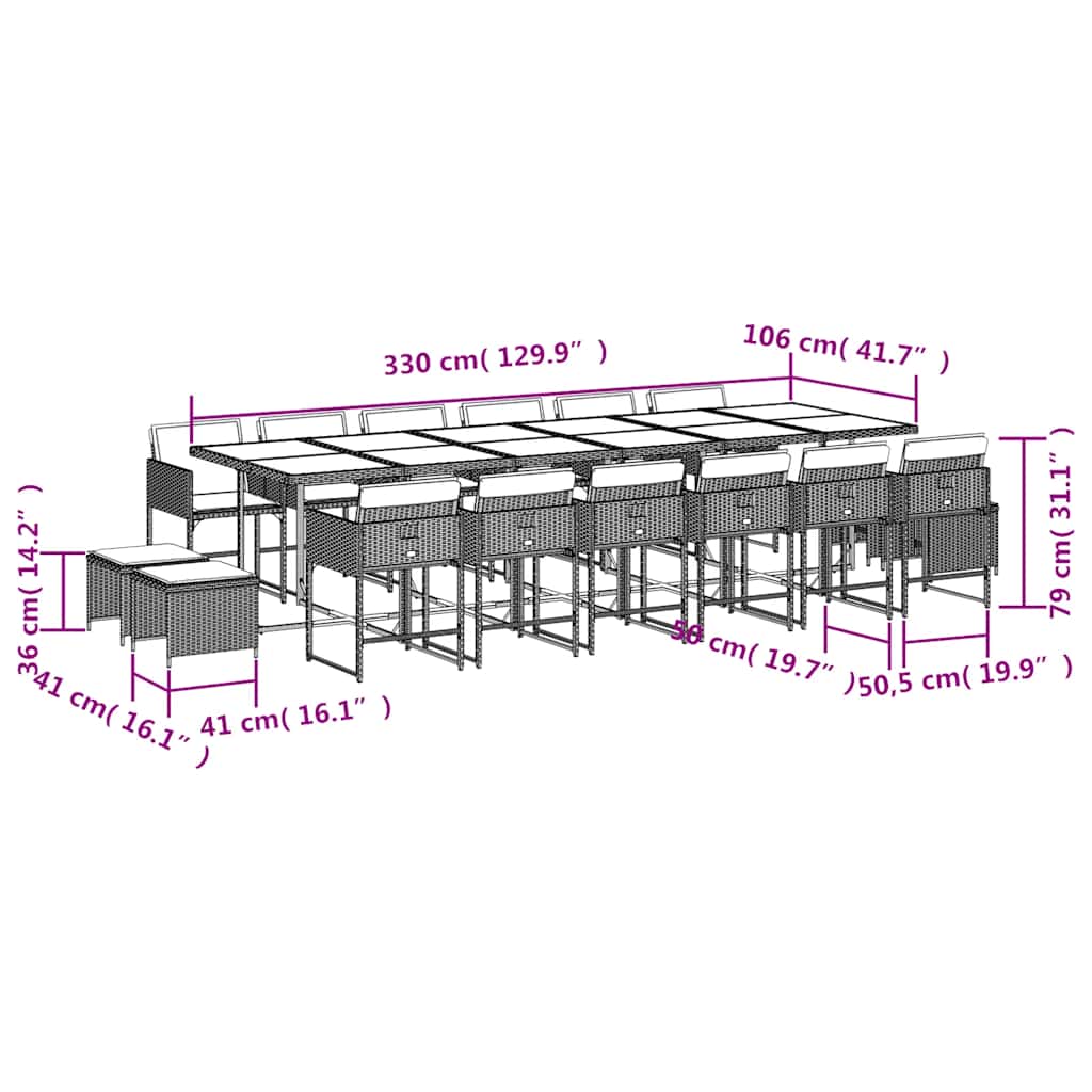Set da Pranzo da Giardino 17 pz con Cuscini Marrone Polyrattan | homemem39