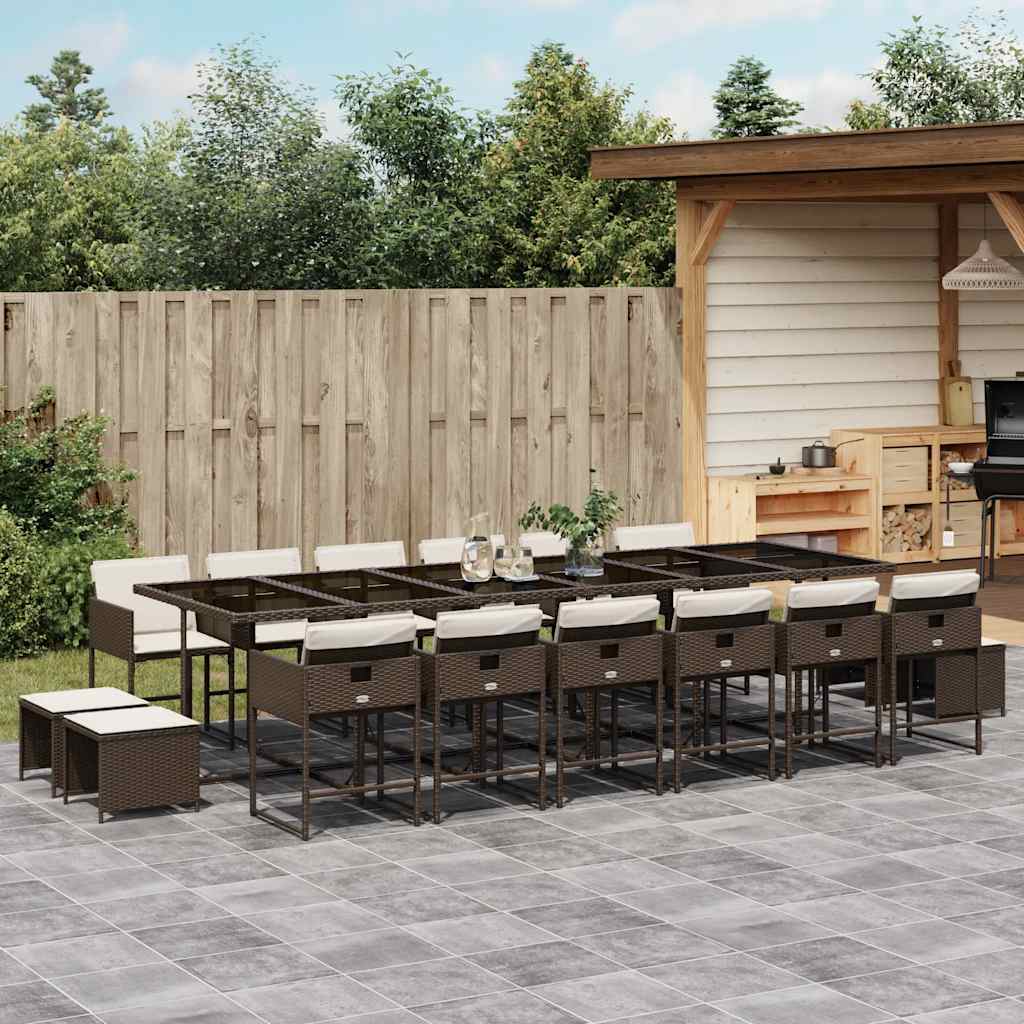 Set da Pranzo da Giardino 17 pz con Cuscini Marrone Polyrattan | homemem39
