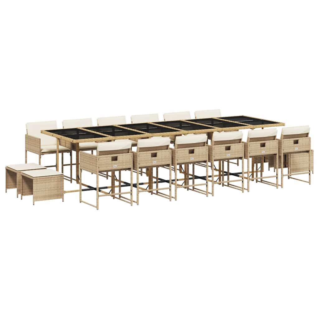 Set da Pranzo da Giardino 17 pz con Cuscini Beige in Polyrattan | homemem39