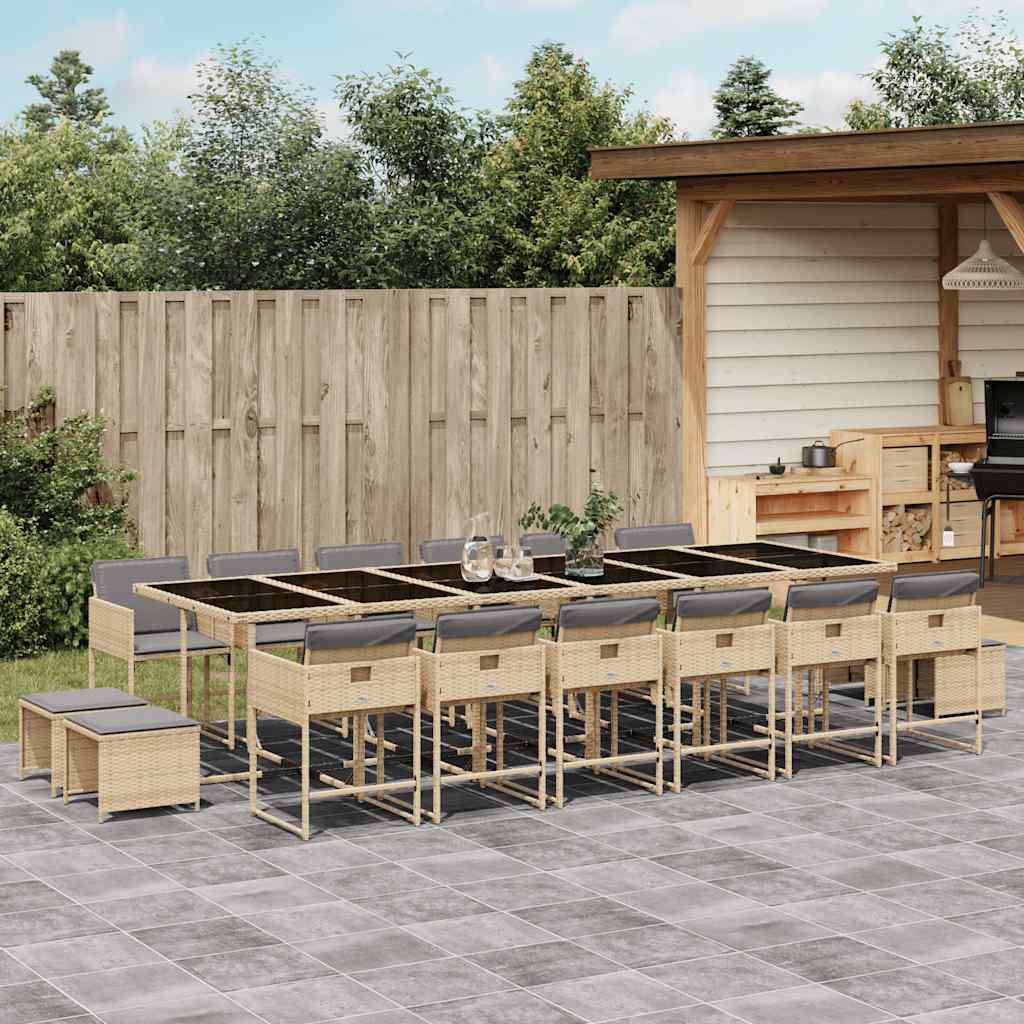 Set Pranzo da Giardino 17 pz con Cuscini Beige Misto Polyrattan | homemem39