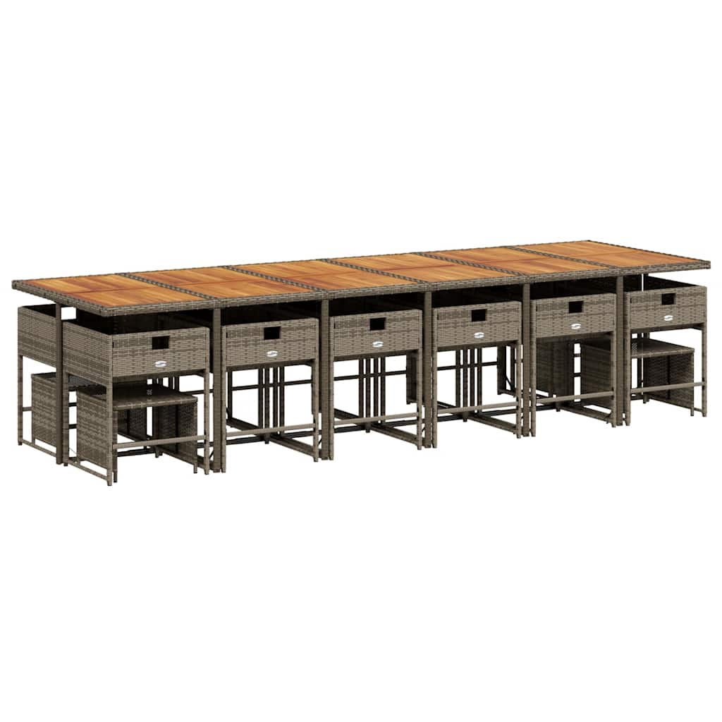 Set da Pranzo da Giardino 17pz con Cuscini Grigio in Polyrattan | homemem39