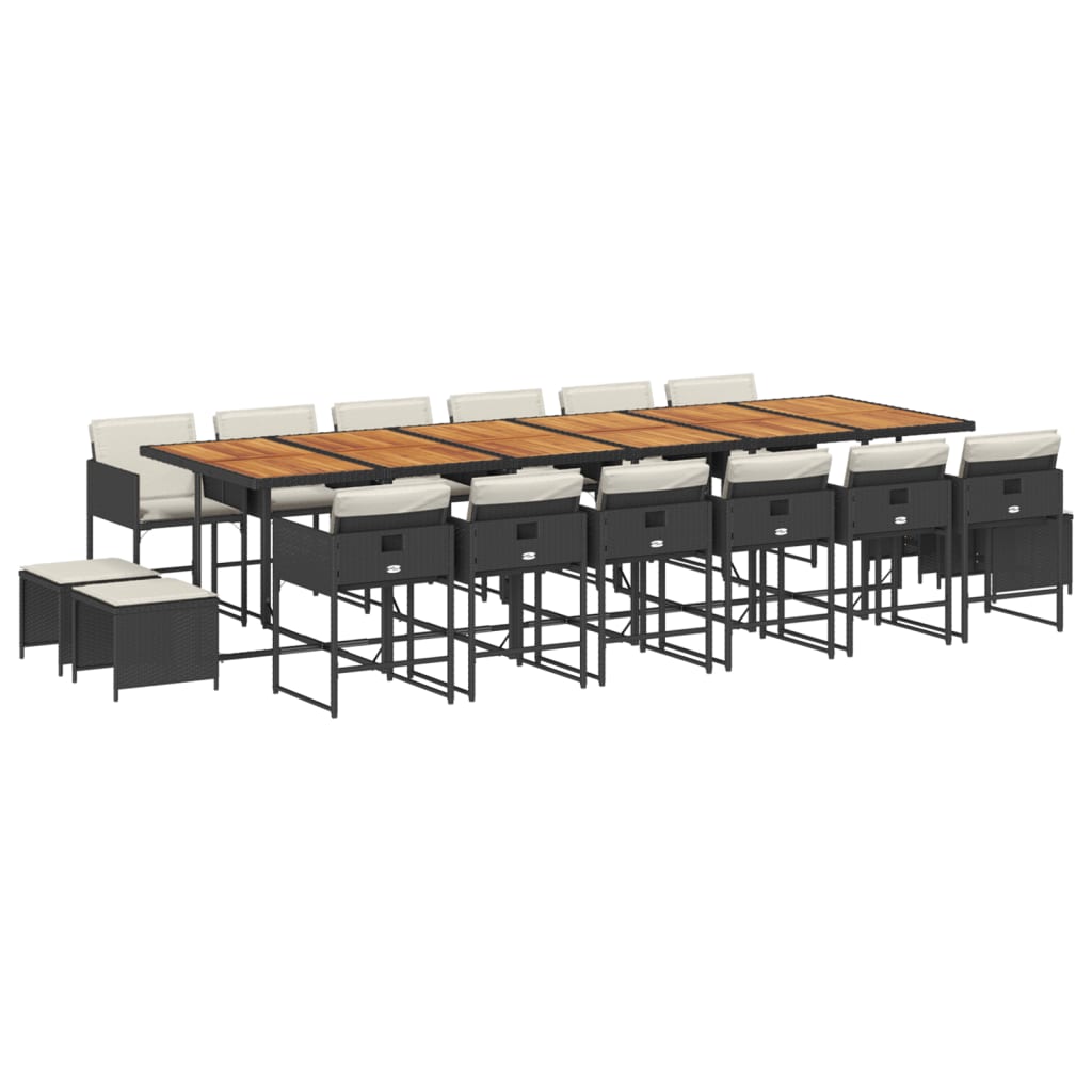 Set da Pranzo da Giardino 17 pz con Cuscini Nero in Polyrattan - homemem39