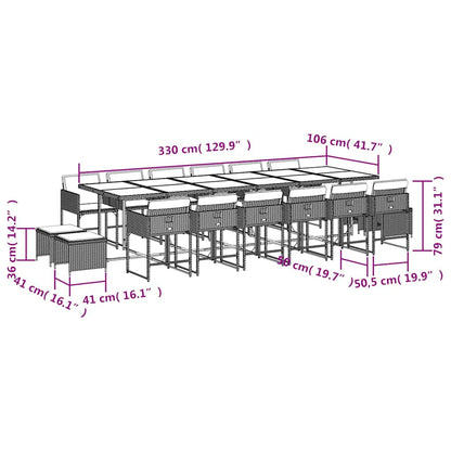 Set da Pranzo da Giardino 17 pz con Cuscini Nero in Polyrattan | homemem39