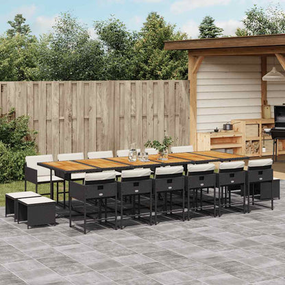 Set da Pranzo da Giardino 17 pz con Cuscini Nero in Polyrattan | homemem39