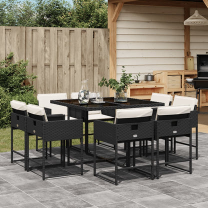 Set da Pranzo da Giardino 9 pz con Cuscini Nero in Polyrattan | homemem39