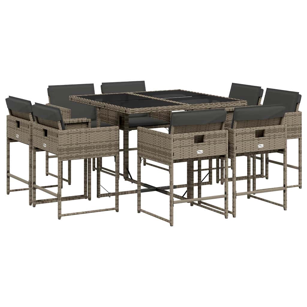 Set da Pranzo da Giardino 9 pz con Cuscini in Polyrattan Grigio | homemem39