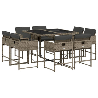 Set da Pranzo da Giardino 9 pz con Cuscini in Polyrattan Grigio - homemem39