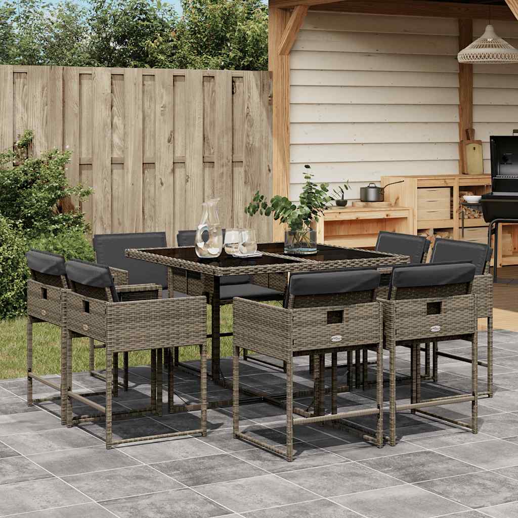 Set da Pranzo da Giardino 9 pz con Cuscini in Polyrattan Grigio | homemem39