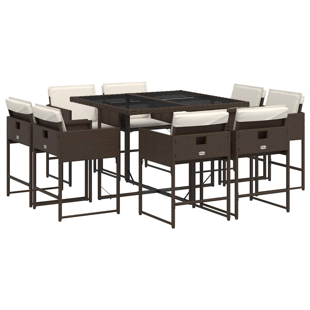 Set da Pranzo da Giardino 9pz con Cuscini Marrone in Polyrattan | homemem39