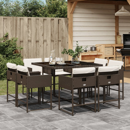 Set da Pranzo da Giardino 9pz con Cuscini Marrone in Polyrattan - homemem39