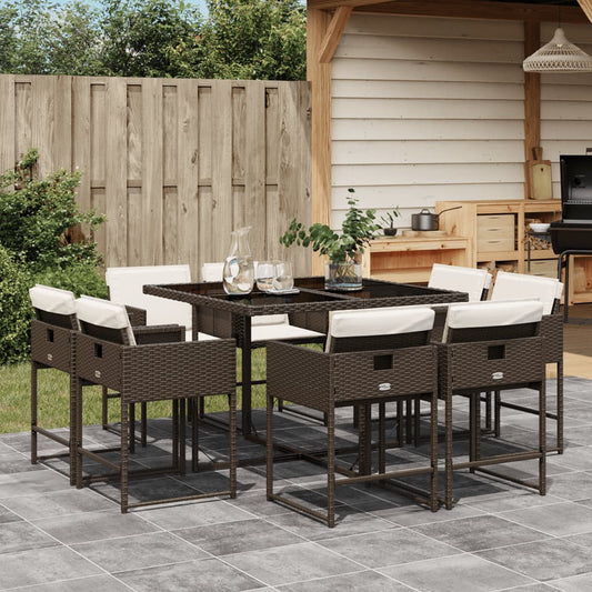 Set da Pranzo da Giardino 9pz con Cuscini Marrone in Polyrattan - homemem39