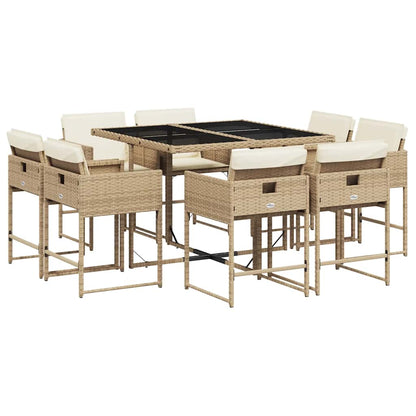 Set da Pranzo da Giardino 9 pz con Cuscini Beige in Polyrattan | homemem39