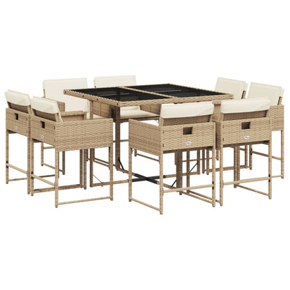 Set da Pranzo da Giardino 9 pz con Cuscini Beige in Polyrattan - homemem39