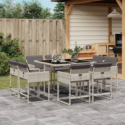 Set Pranzo da Giardino 9pz con Cuscini Grigio Chiaro Polyrattan - homemem39