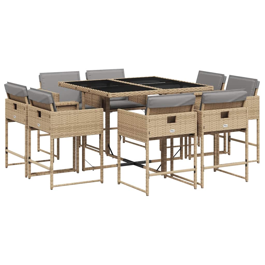 Set Pranzo da Giardino 9 pz con Cuscini Beige Misto Polyrattan | homemem39