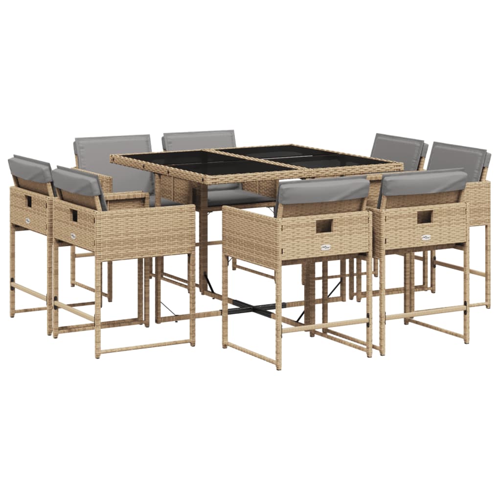 Set Pranzo da Giardino 9 pz con Cuscini Beige Misto Polyrattan - homemem39