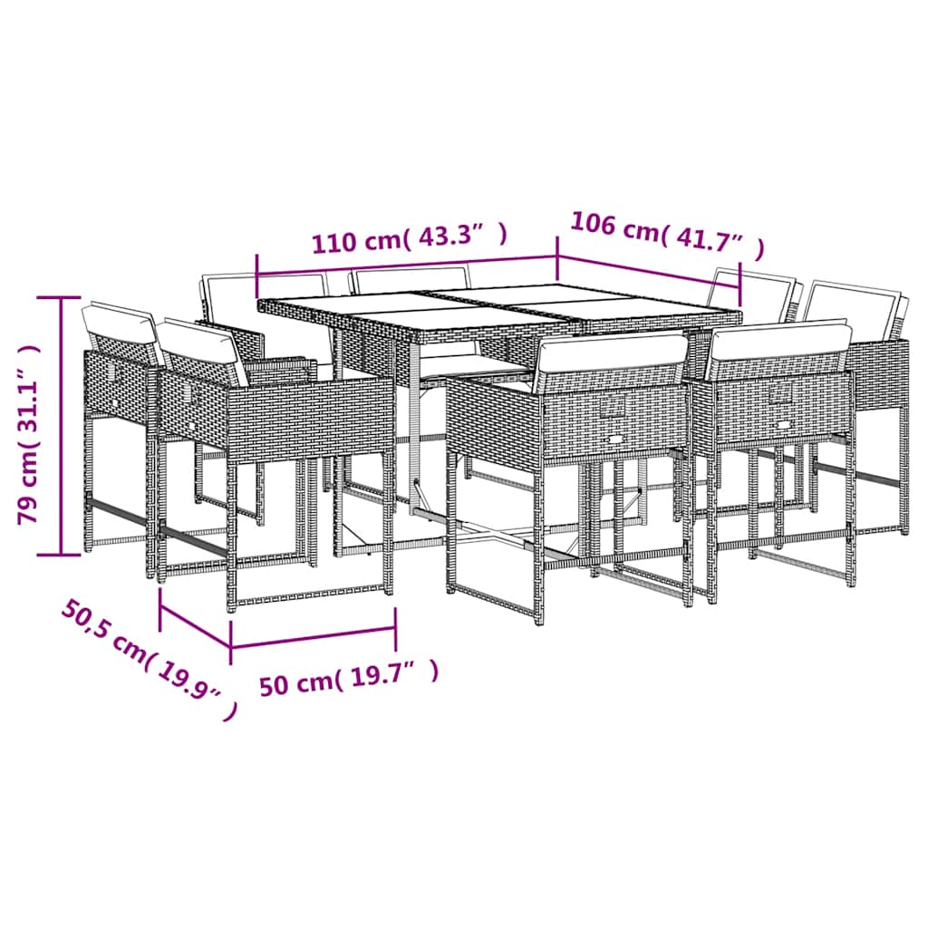 Set Pranzo da Giardino 9 pz con Cuscini Beige Misto Polyrattan | homemem39