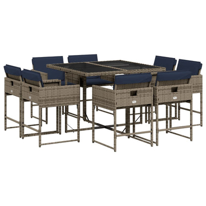 Set da pranzo da giardino da 9 pz con Cuscini in Polyrattan Grigio | homemem39