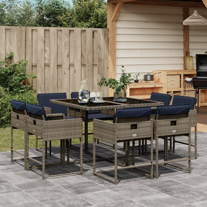 Set da pranzo da giardino da 9 pz con Cuscini in Polyrattan Grigio | homemem39