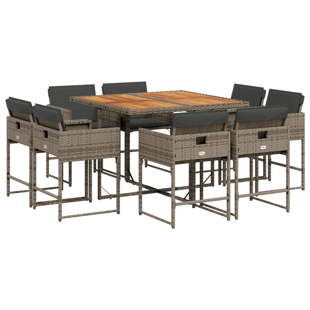 Set da Pranzo da Giardino 9 pz con Cuscini in Polyrattan Grigio - homemem39