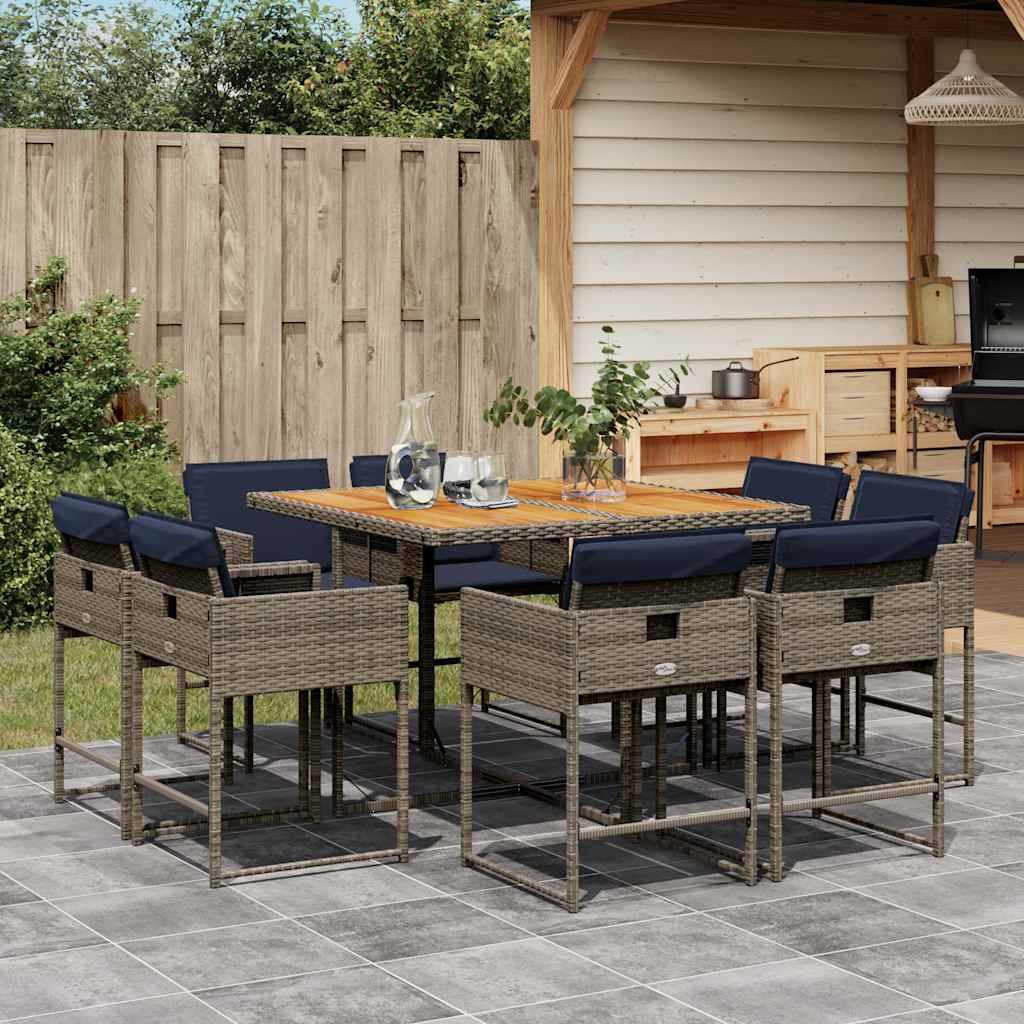 Set da Pranzo da Giardino 9 pz con Cuscini in Polyrattan Grigio | homemem39