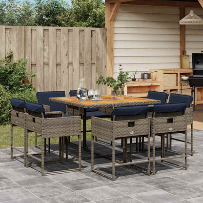 Set da Pranzo da Giardino 9 pz con Cuscini in Polyrattan Grigio | homemem39