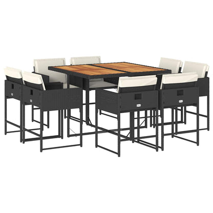 Set da Pranzo da Giardino 9 pz con Cuscini Nero in Polyrattan | homemem39