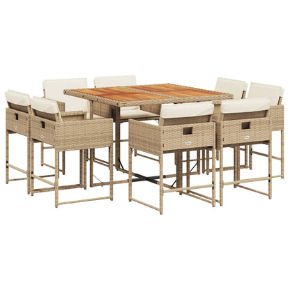 Set da Pranzo da Giardino 9 pz con Cuscini Beige in Polyrattan | homemem39