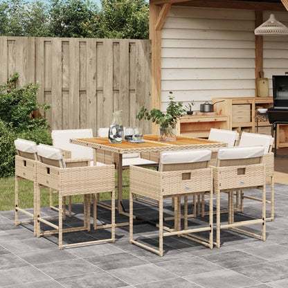 Set da Pranzo da Giardino 9 pz con Cuscini Beige in Polyrattan - homemem39