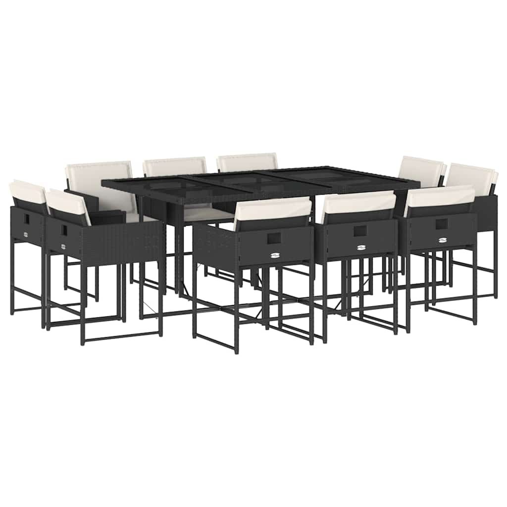 Set da Pranzo da Giardino 11 pz con Cuscini in Polyrattan Nero | homemem39