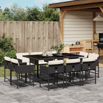 Set da Pranzo da Giardino 11 pz con Cuscini in Polyrattan Nero | homemem39