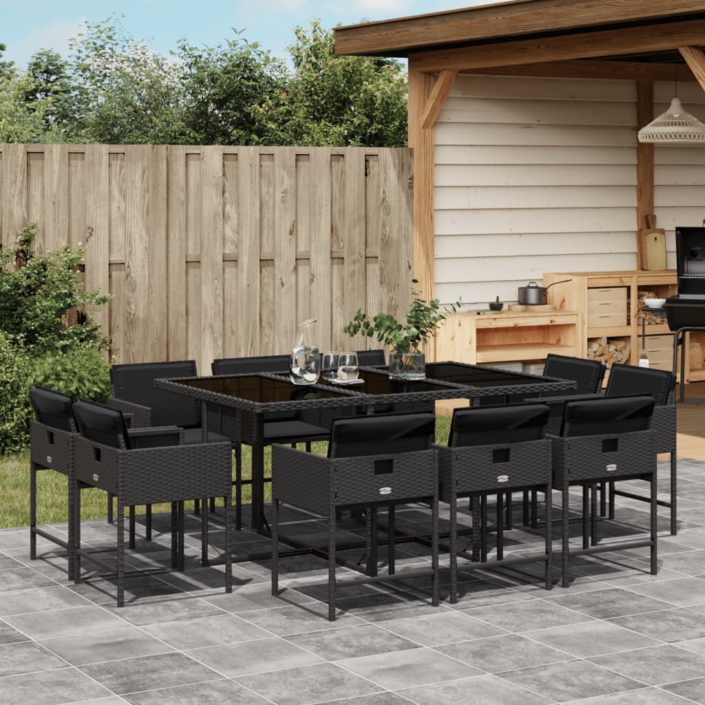Set da Pranzo da Giardino 11 pz con Cuscini in Polyrattan Nero - homemem39