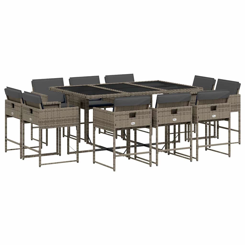 Set da Pranzo da Giardino 11pz con Cuscini in Polyrattan Grigio | homemem39