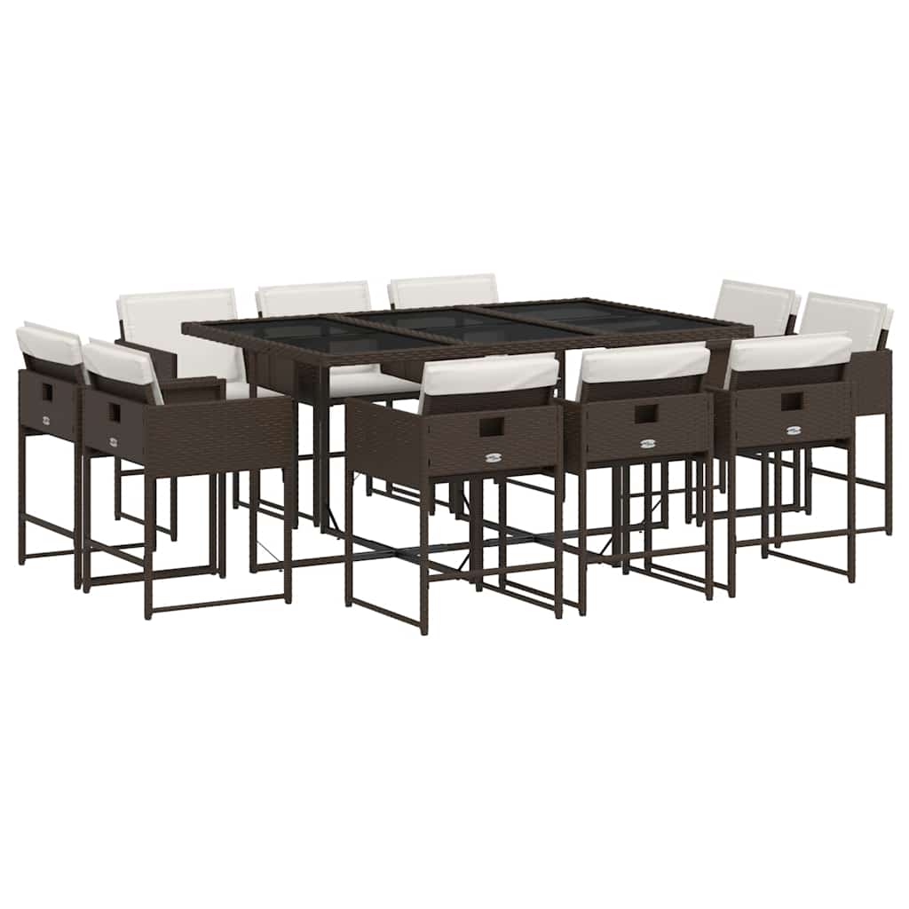 Set da Pranzo da Giardino 11 pz con Cuscini Polyrattan Marrone | homemem39
