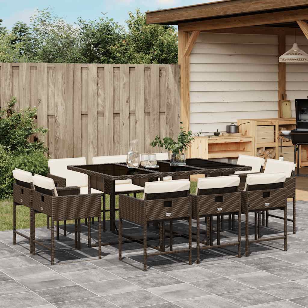 Set da Pranzo da Giardino 11 pz con Cuscini Polyrattan Marrone | homemem39
