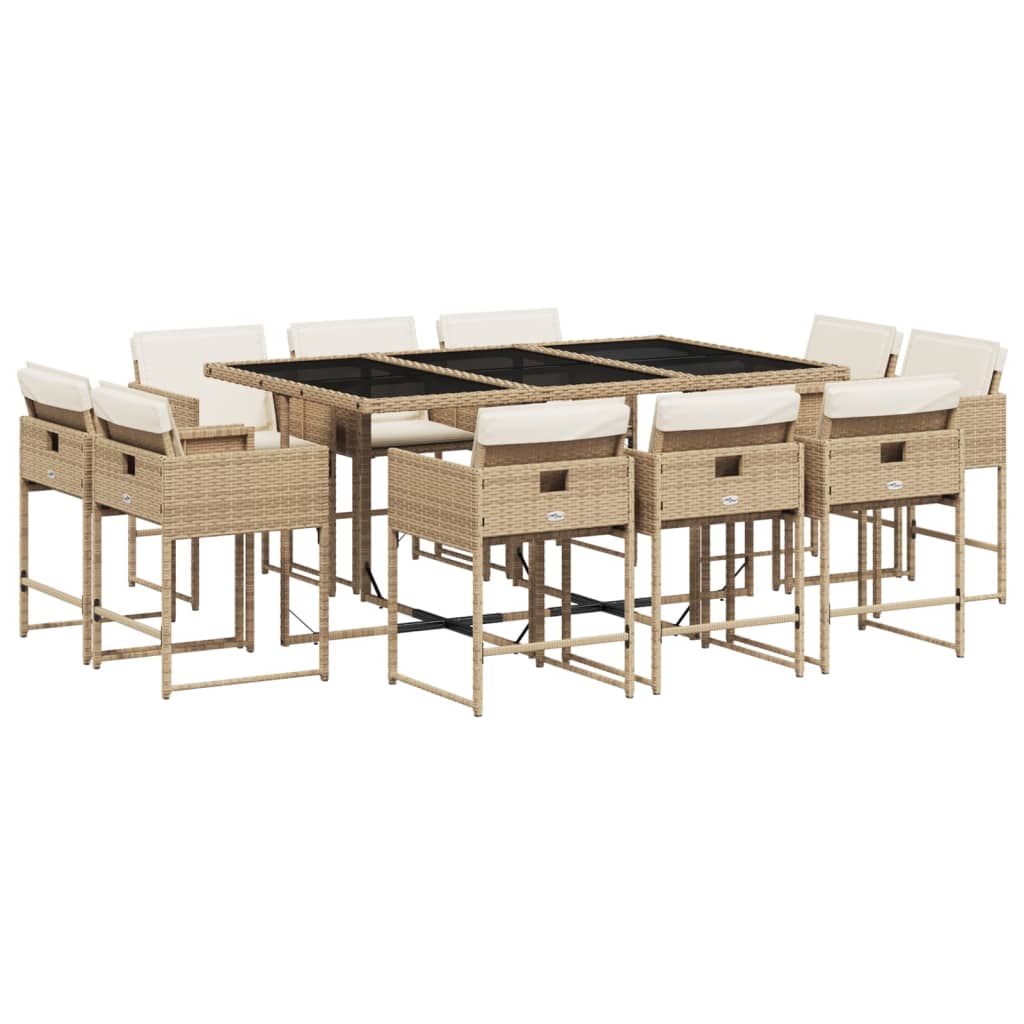 Set da Pranzo da Giardino 11 pz con Cuscini Beige in Polyrattan - homemem39