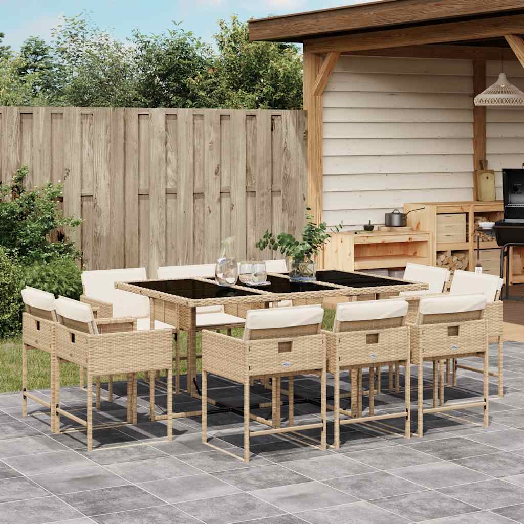 Set da Pranzo da Giardino 11 pz con Cuscini Beige in Polyrattan | homemem39