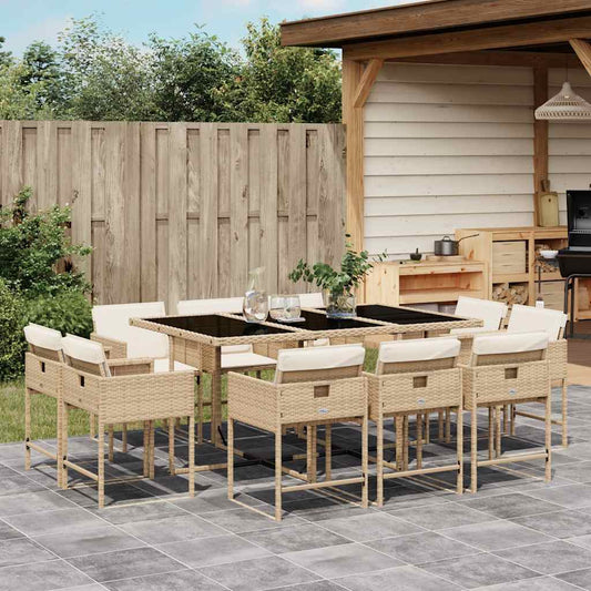 Set da Pranzo da Giardino 11 pz con Cuscini Beige in Polyrattan | homemem39
