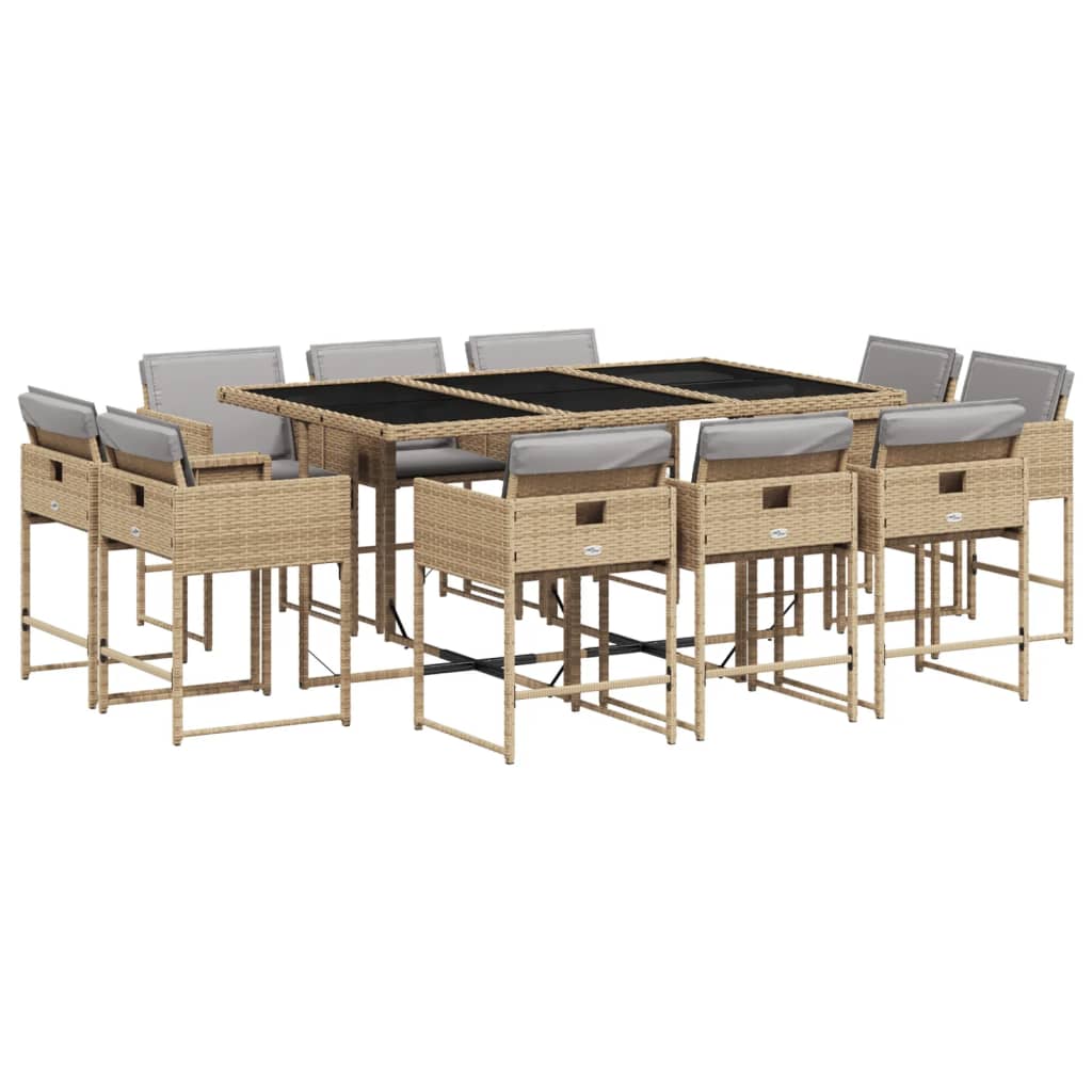 Set Pranzo da Giardino 11 pz con Cuscini Beige Misto Polyrattan - homemem39